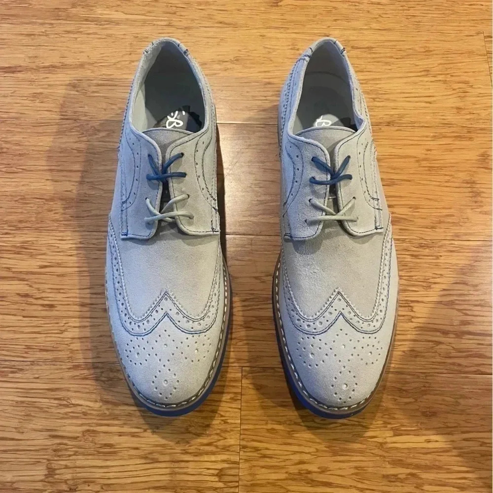GBX Grieves Suede Men’s Wingtip Oxfords Professional Shoes Chalk White New Box - Picture 9 of 10